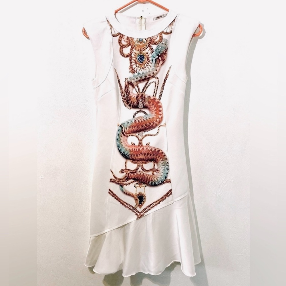 GLAM Moikana Brazil-White dress with Gorgeous snake print with crystal beading.M
